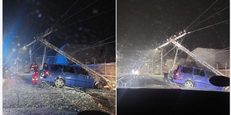 Un autoturism a intrat într-un stâlp de curent și a lăsat Lugasul în bezna