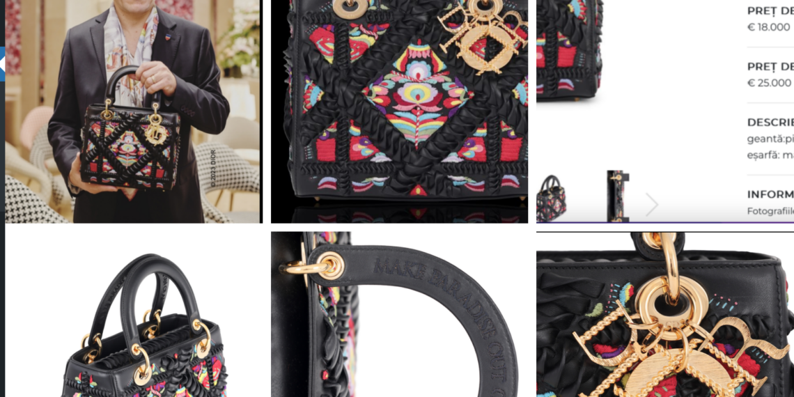 Geanta realizată de bihoreanul Mircea Cantor, model Lady Dior, licitata de Artmark.Pret de pornire 18.000 euro