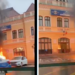 Taxi în flăcări în fata Gării din Oradea