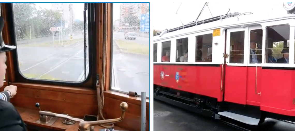 Cum circula tramvaiul de epoca, de Crăciun, prin Oradea. E împodobit special de sărbători