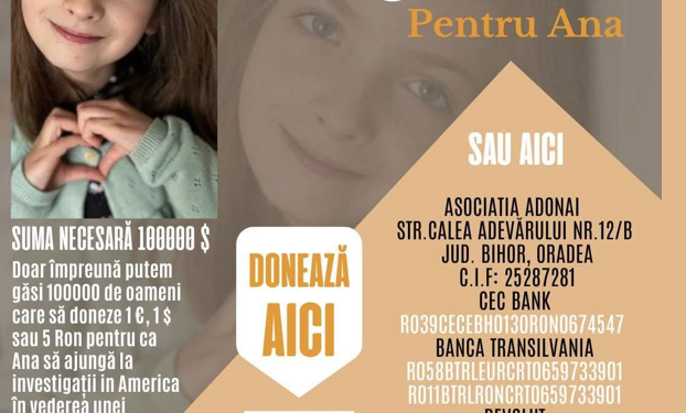 100.000 de dolari pentru Ana, o fetiță de 9 ani din Oradea care trebuie sa facă a 6-a operație pe cord, în Boston