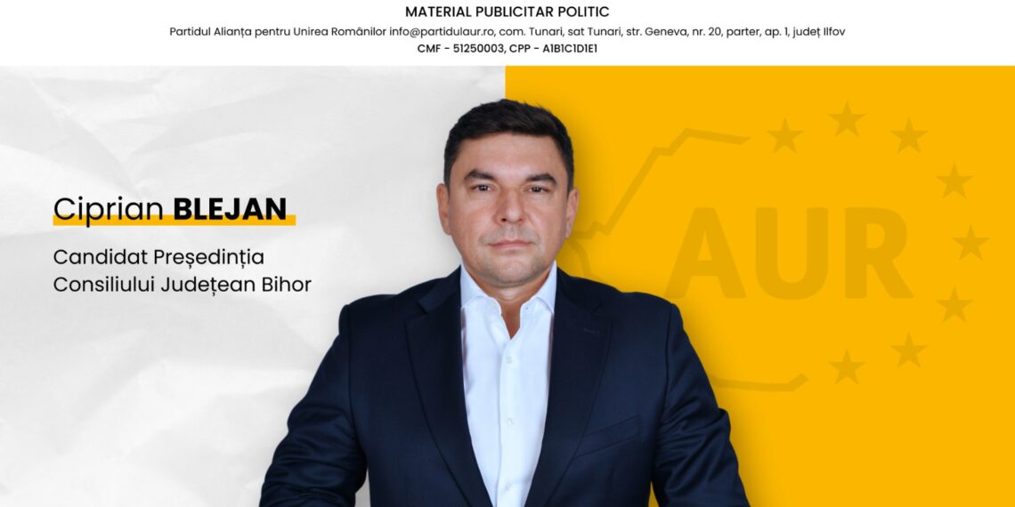 Liderul AUR Bihor, Ciprian Blejan, candidat la președinția Consiliului Județean: O administrație surdă naște revoltă. Eu vin să ascult