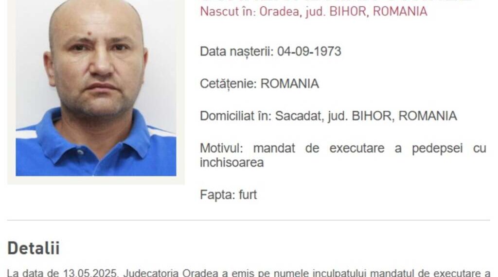 Condamnat pentru furt calificat, un bihorean de 51 de ani este căutat la nivel nțional