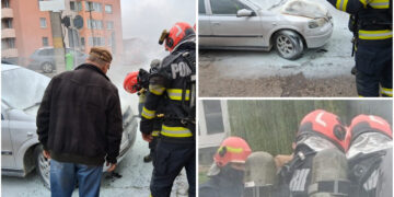 Alertă în Aleșd: mașină cuprinsă de incendiu într-o parcare