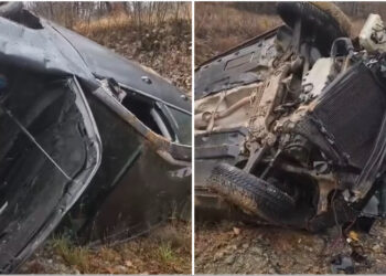 Accident în Bihor, lângă Săucani: Un autoturism a ajuns în șanț
