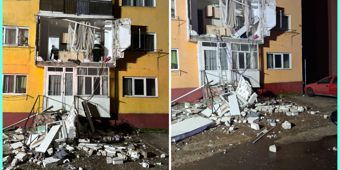 Explozie de butelie în Aleșd: O femeie a fost grav rănită, balconul s-a prăbușit
