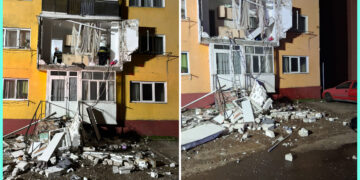 Explozie de butelie în Aleșd: O femeie a fost grav rănită, balconul s-a prăbușit