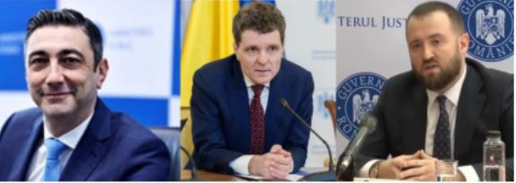 Nicușor Dan - Președintele României încadrat la stînga de Alex Florența - Procuror General PÎCCJ, și Marius Voineag Procuror Șef DNA