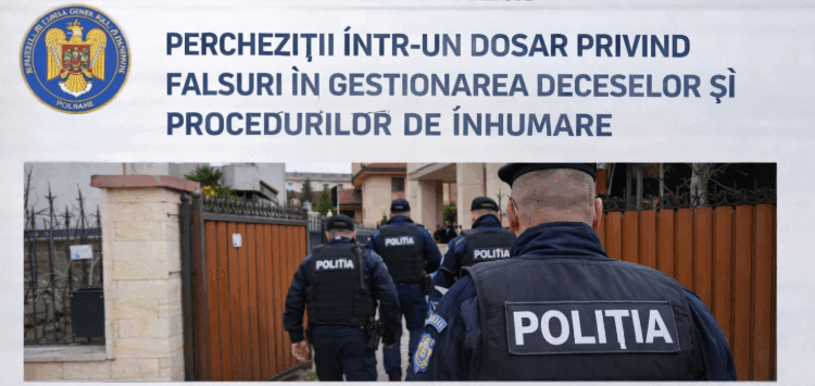 Percheziții într-un dosar de fals privind gestionarea deceselor și a procedurilor de înhumare.