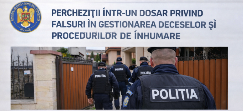 Percheziții într-un dosar de fals privind gestionarea deceselor și a procedurilor de înhumare.